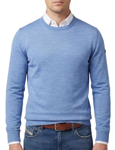 Maerz Maerz Trui blauw gemeleerd wol ronde hals wol