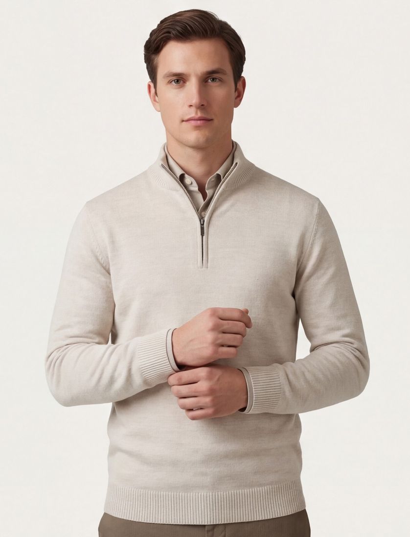 trui Maerz beige normale fit merinowol