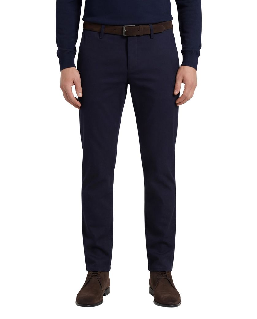 Broek effen donkerblauw slim fit katoen effen