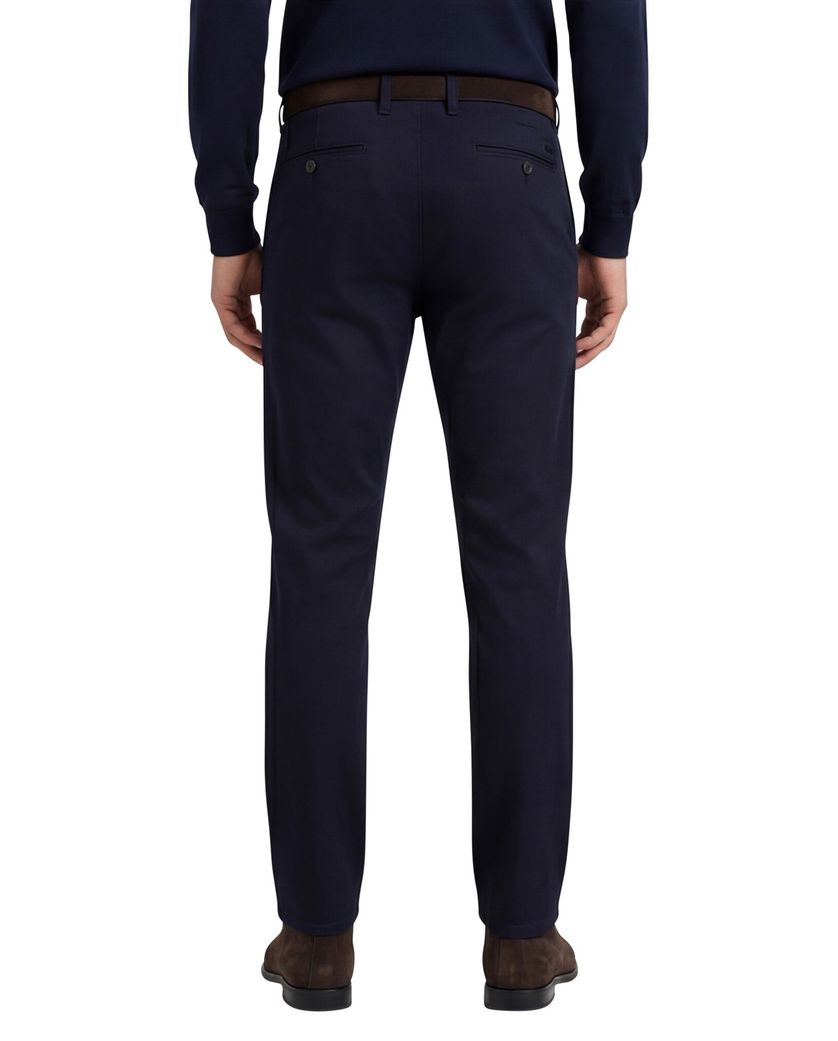 Broek effen donkerblauw slim fit katoen effen