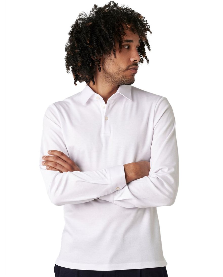 Desoto Kent poloshirt wit effen slim fit katoen