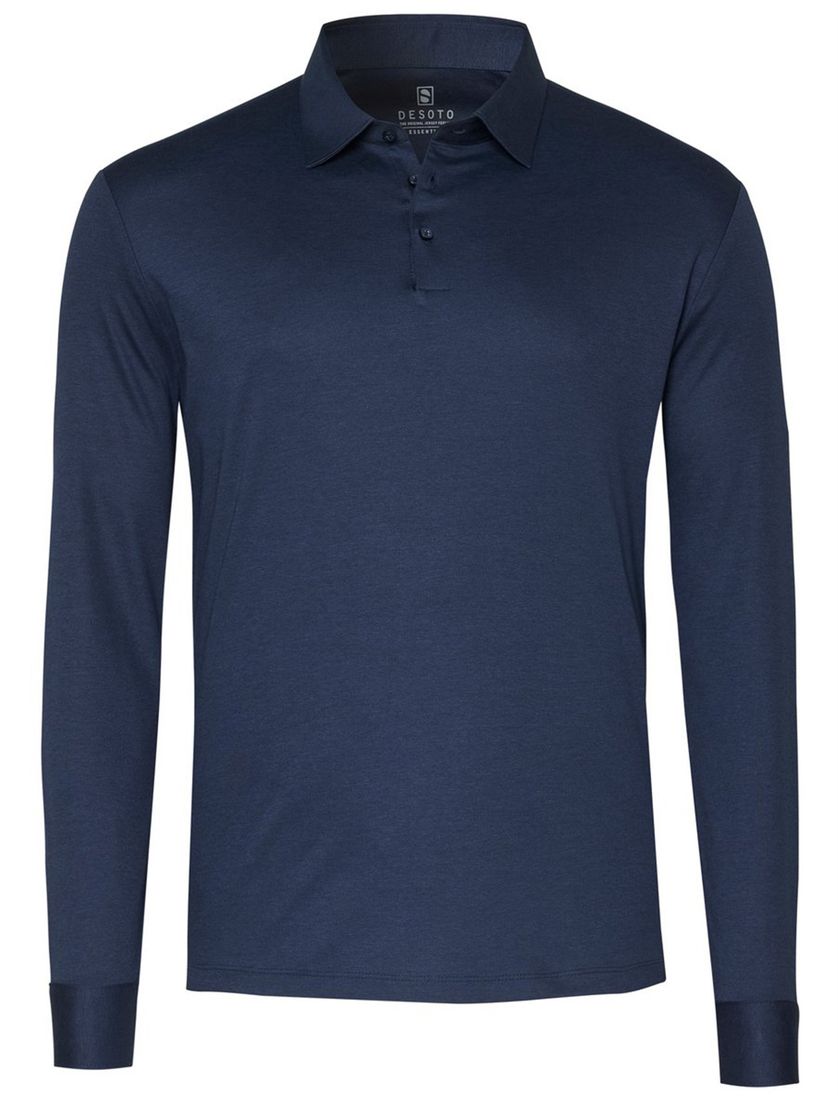 poloshirt Desoto Kent donkerblauw effen slim fit