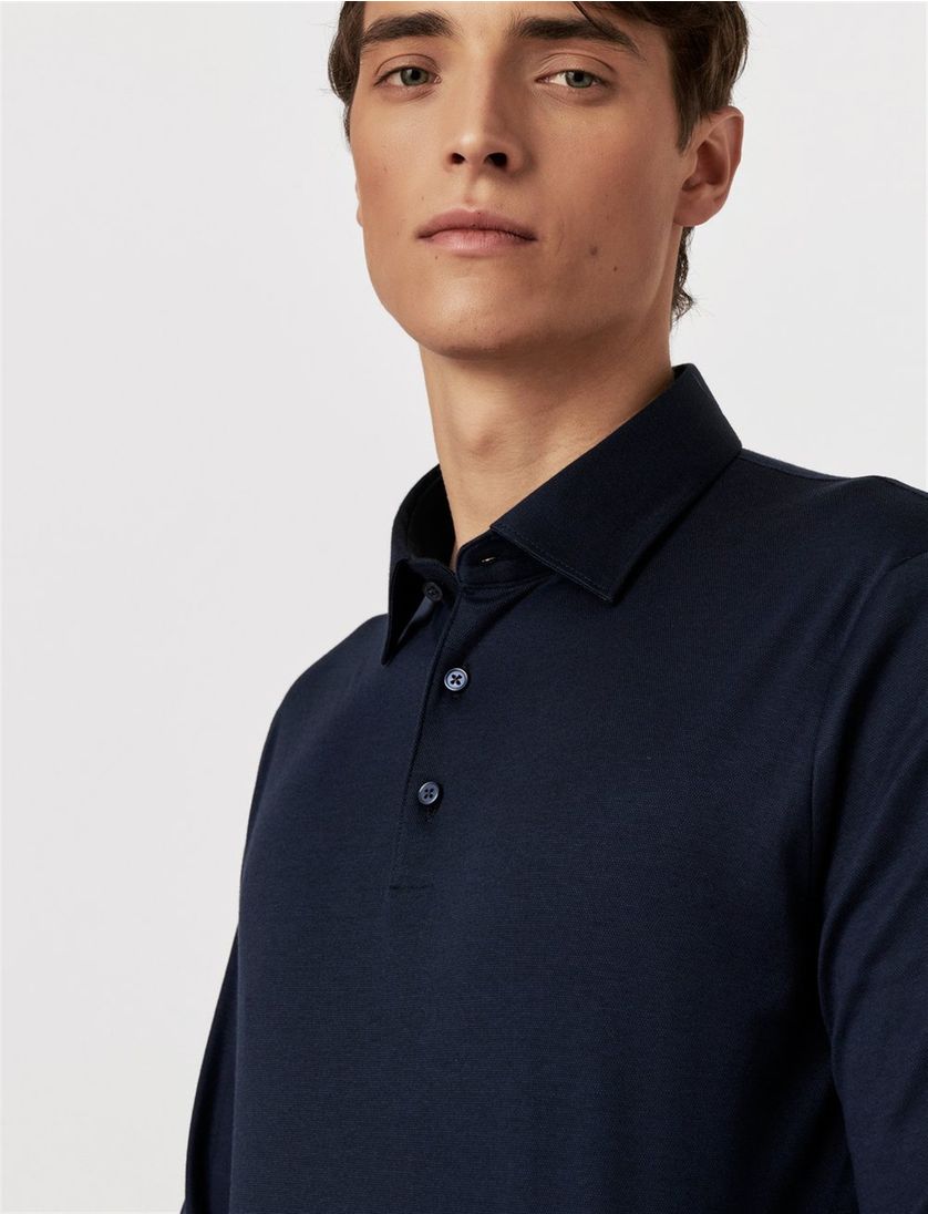 poloshirt Desoto Kent donkerblauw effen slim fit