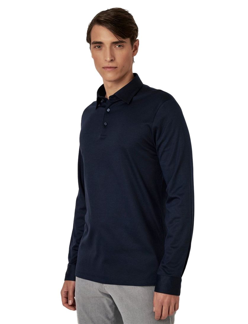 poloshirt Desoto Kent donkerblauw effen slim fit
