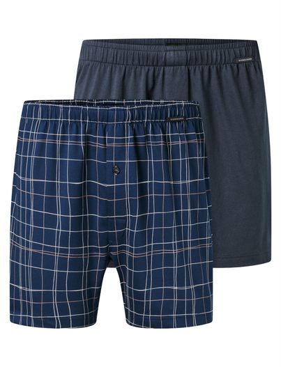 Schiesser Schiesser boxershorts 2-pack geprint blauw katoen