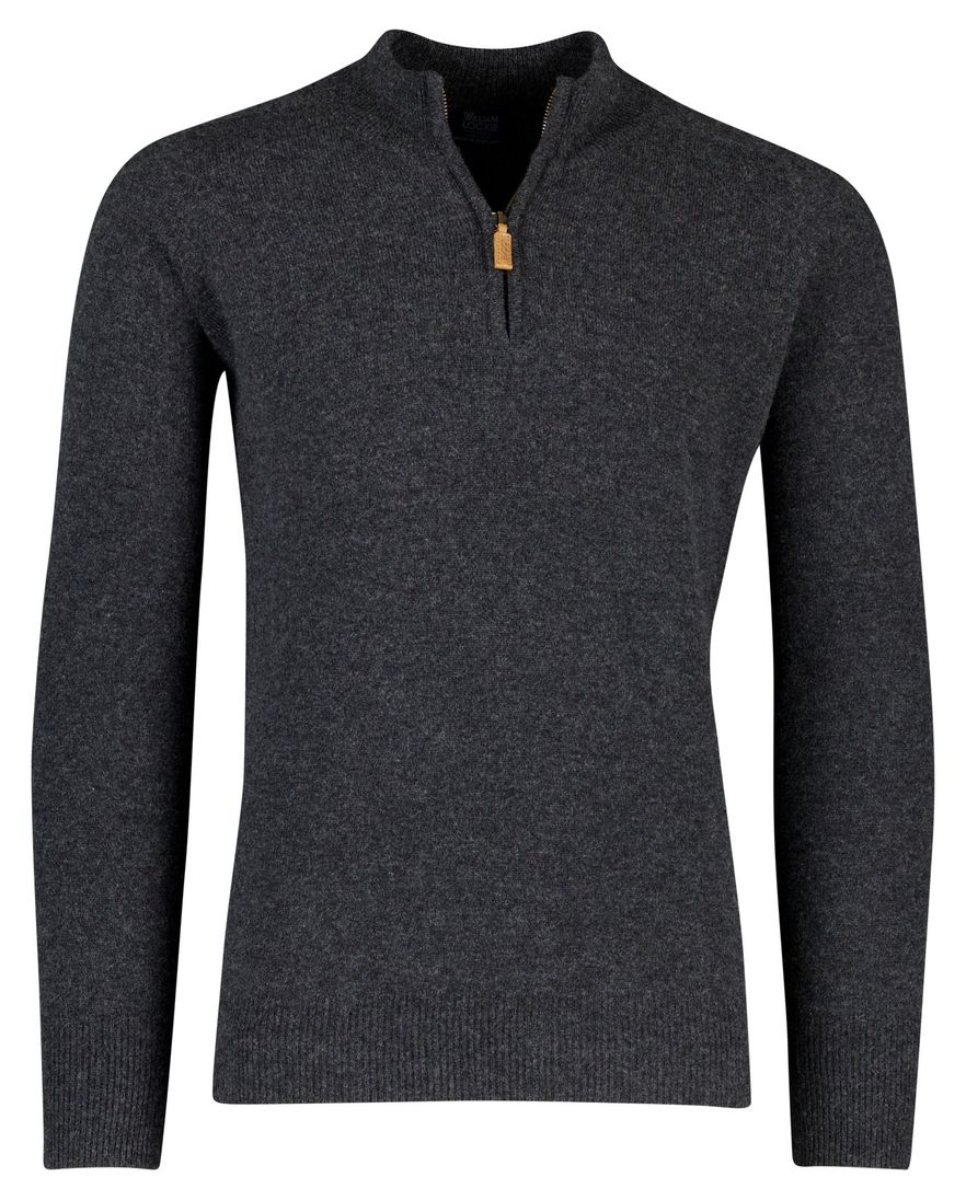 William Lockie trui grijs effen wijde fit half zip