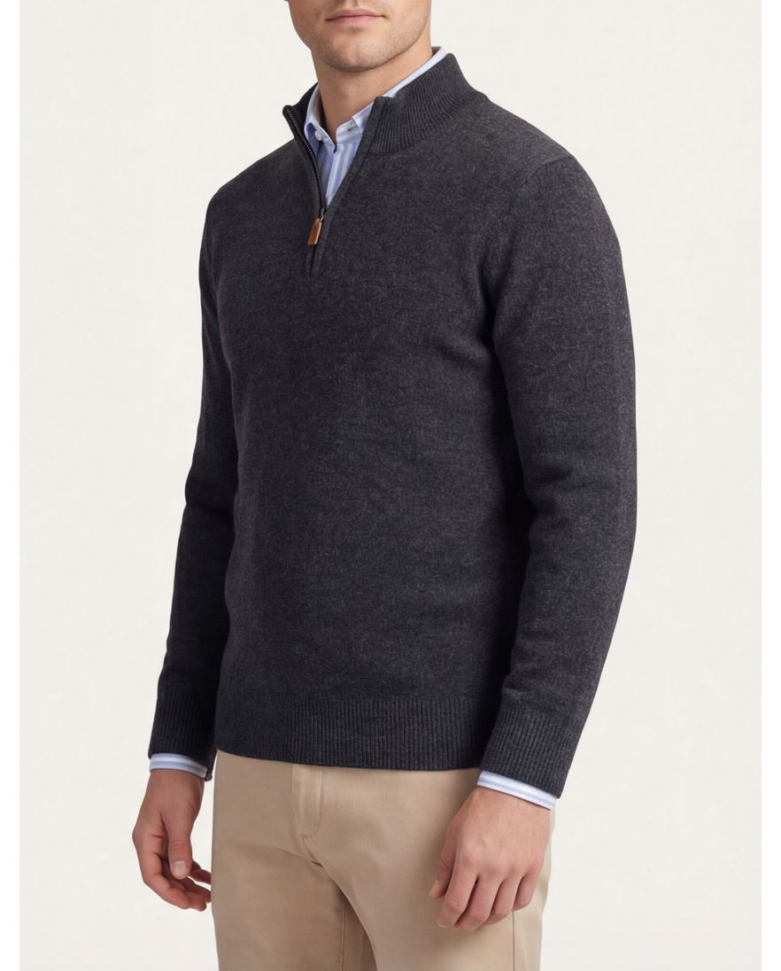 William Lockie trui grijs effen wijde fit half zip