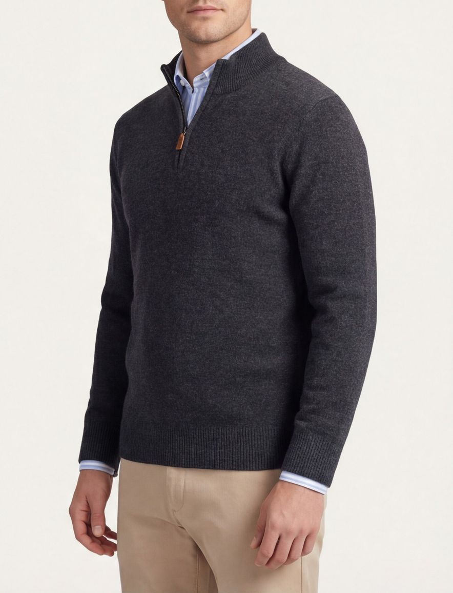 William Lockie trui grijs effen wijde fit half zip