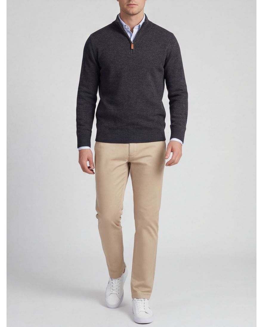 William Lockie trui grijs effen wijde fit half zip