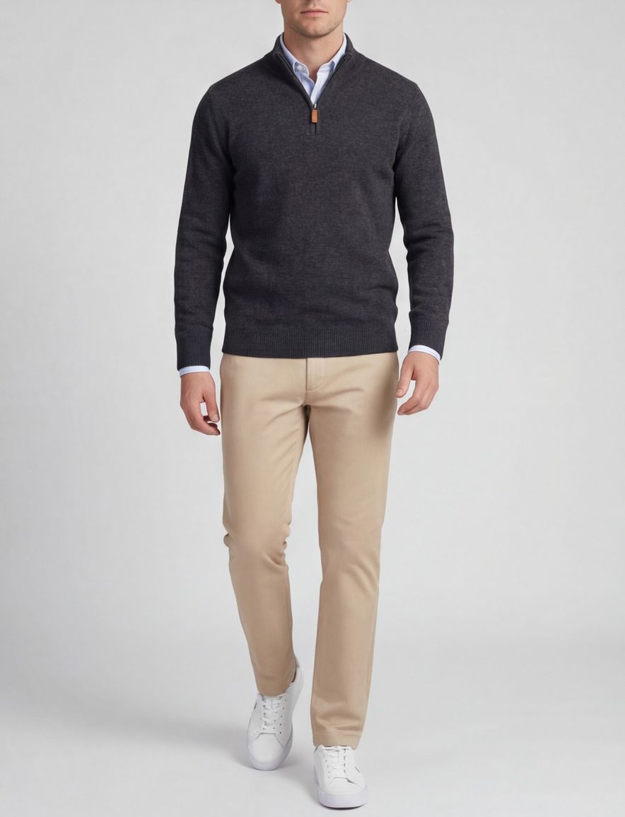 William Lockie trui grijs effen wijde fit half zip