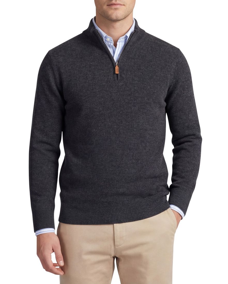 William Lockie trui grijs effen wijde fit half zip