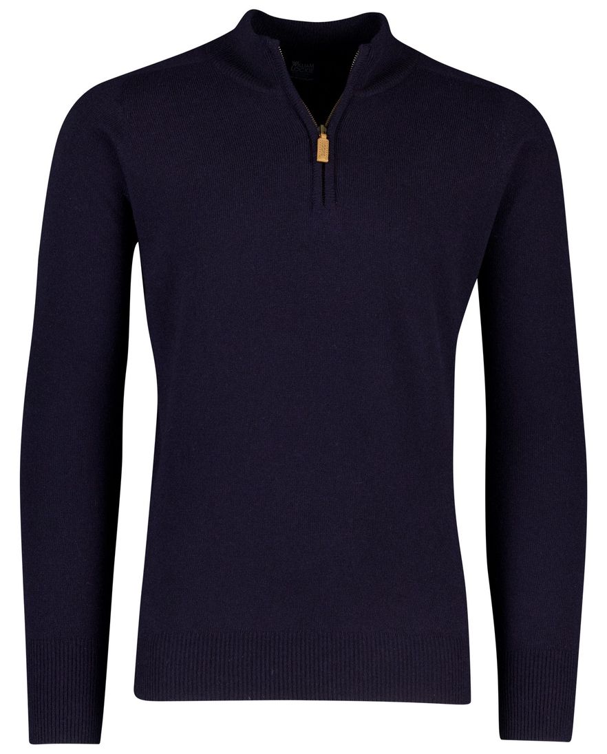 William Lockie trui half zip donkerblauw effen wijde fit lamswol