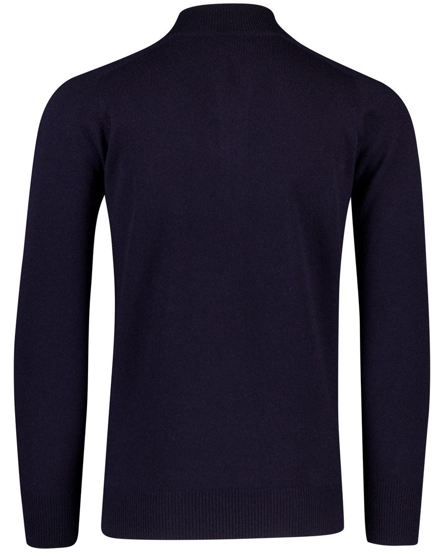 William Lockie trui half zip donkerblauw effen wijde fit lamswol