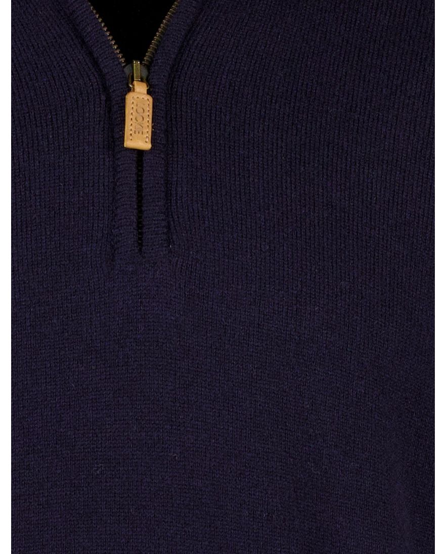 William Lockie trui half zip donkerblauw effen wijde fit lamswol