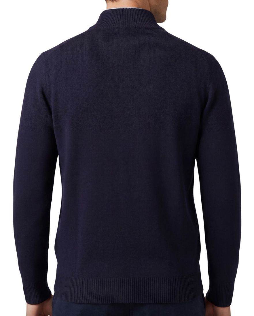 William Lockie trui half zip donkerblauw effen wijde fit lamswol