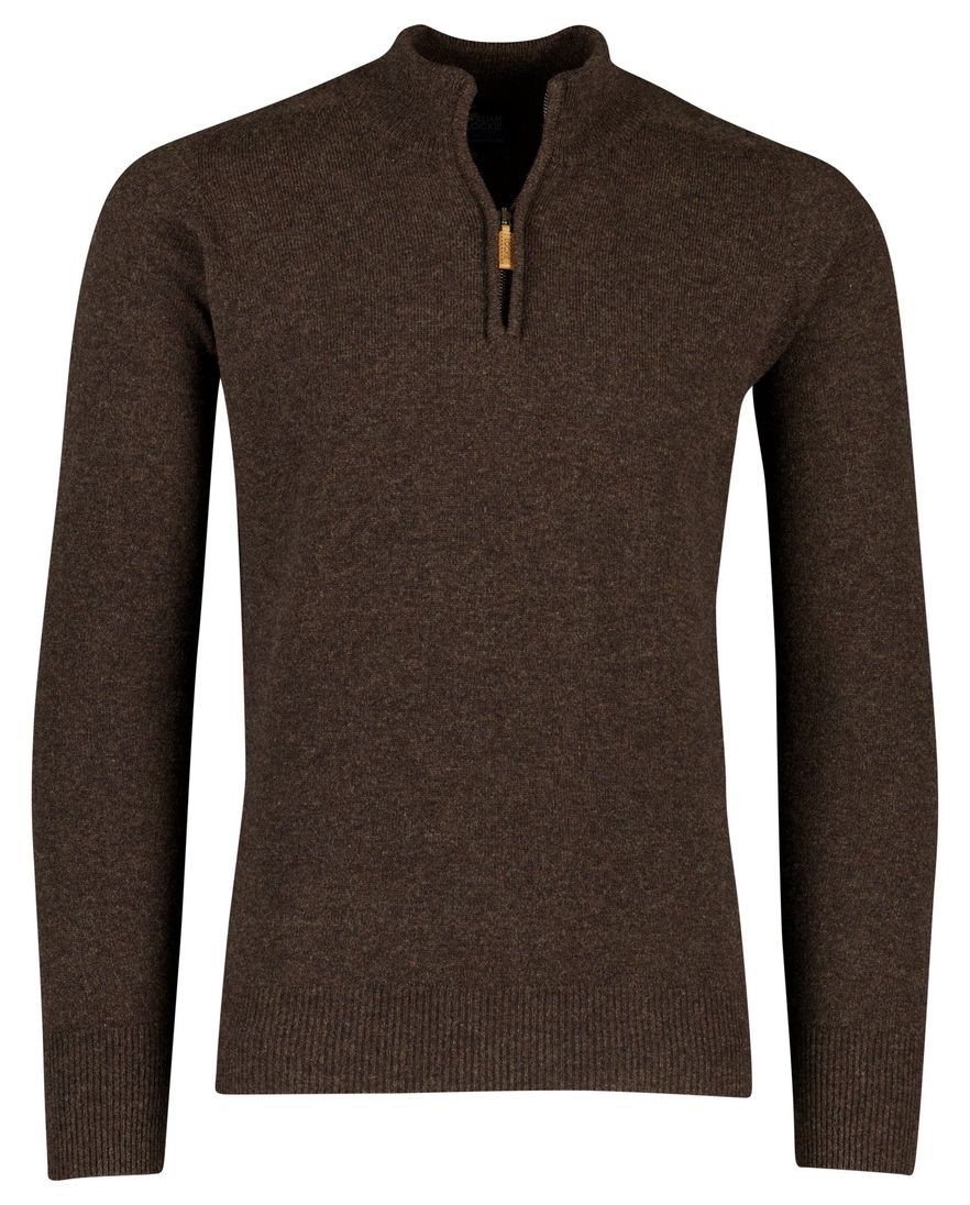 William Lockie trui bruin effen half zip