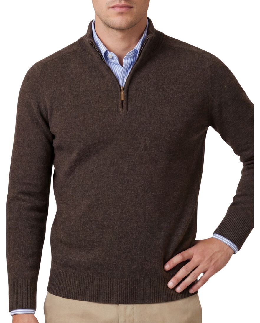William Lockie trui bruin effen half zip
