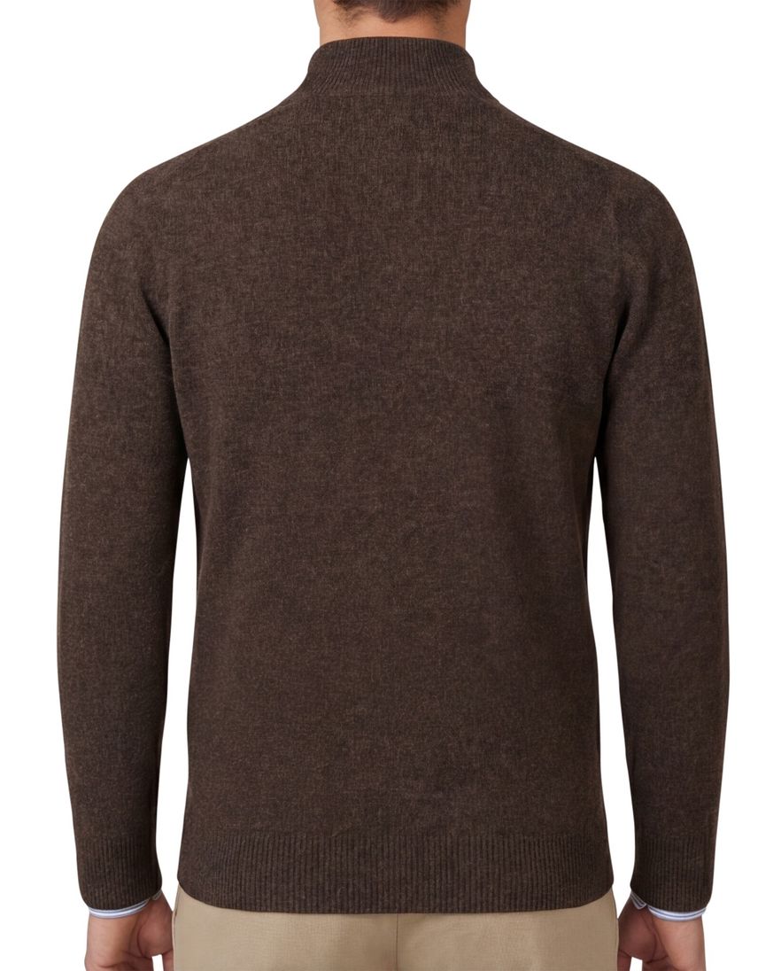 William Lockie trui bruin effen half zip