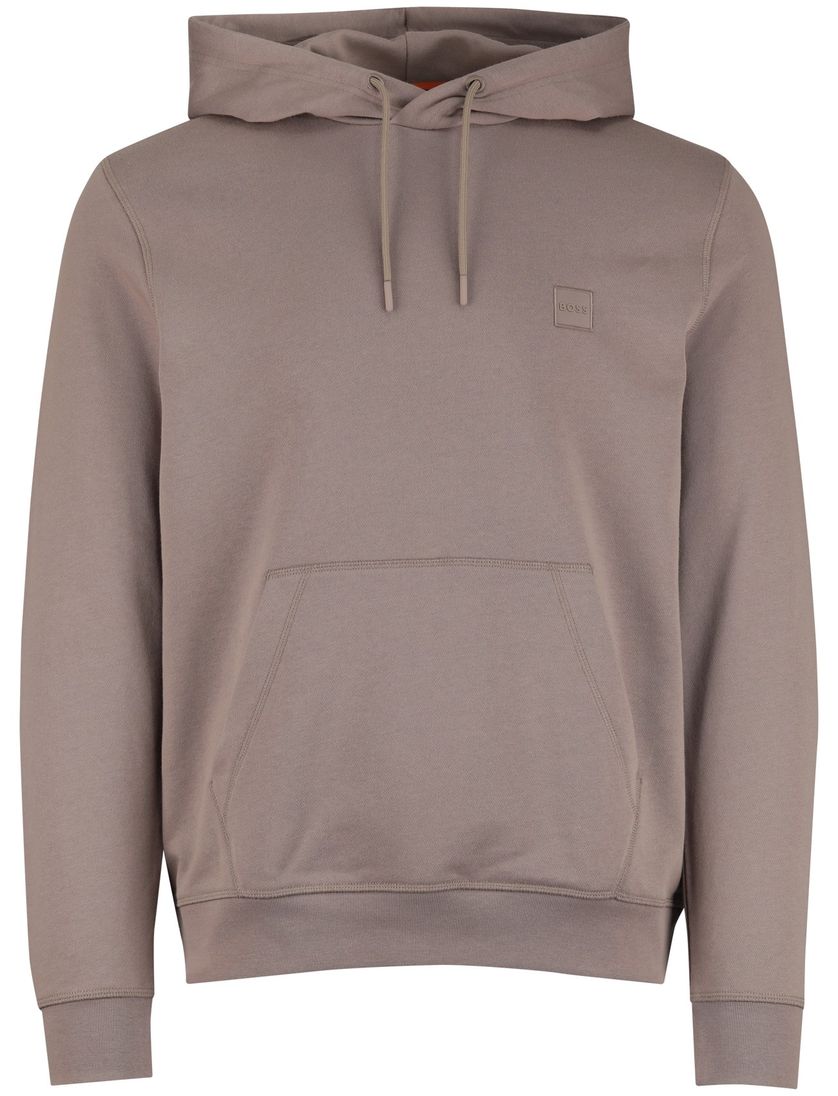 BOSS Orange hoodie bruin katoen capuchon effen