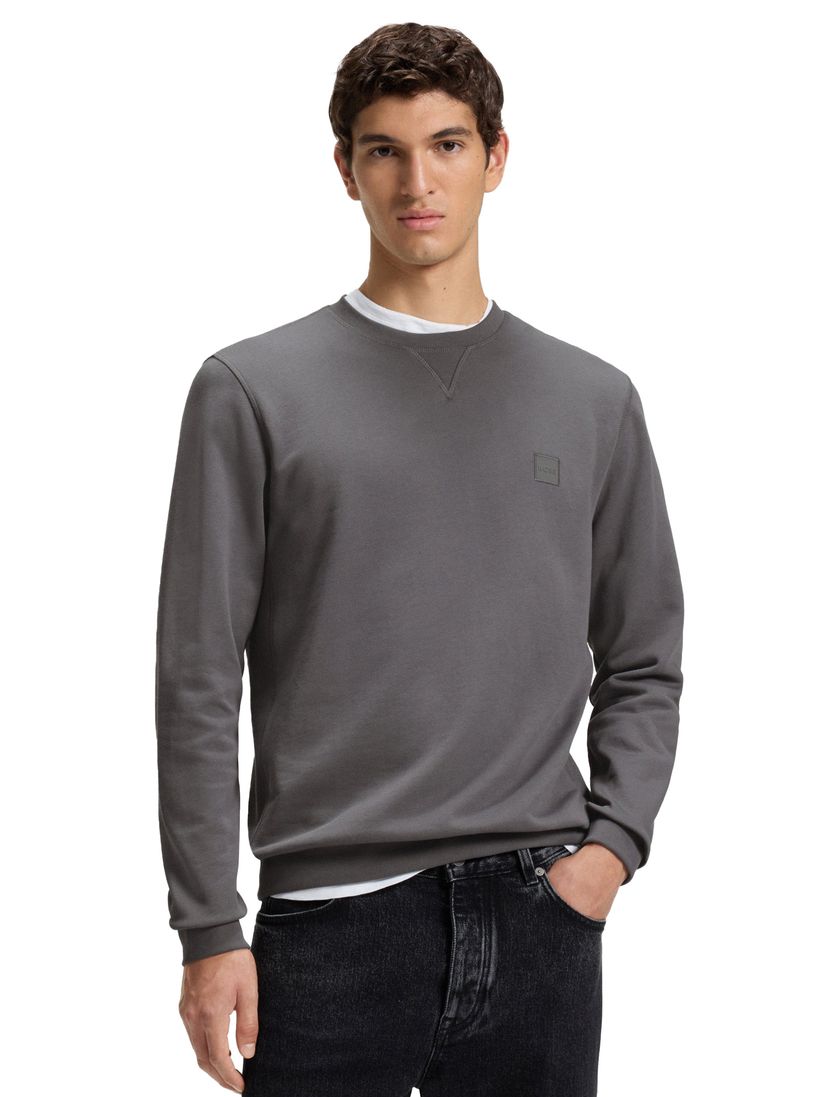 BOSS Orange sweater grijs ronde hals effen