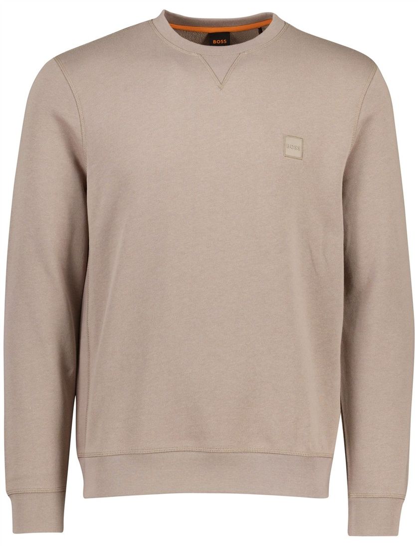 BOSS Orange sweater bruin 100% katoen ronde hals