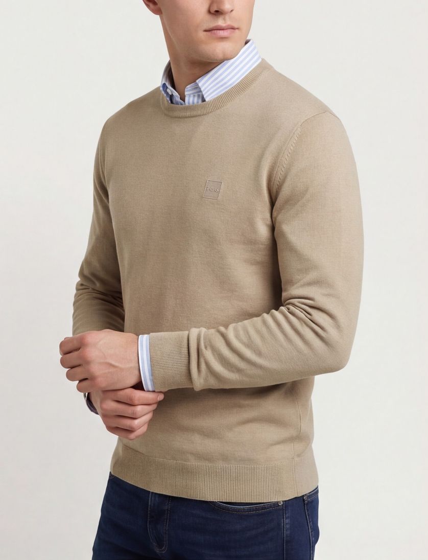 Boss Orange Trui Bruin katoen kasjmier met boord