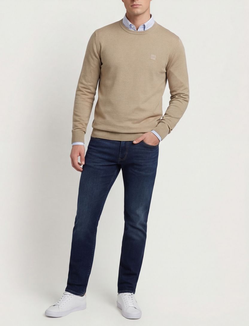 Boss Orange Trui Bruin katoen kasjmier met boord