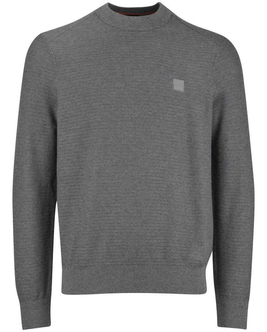 Boss Anion Orange grijs trui ronde hals effen