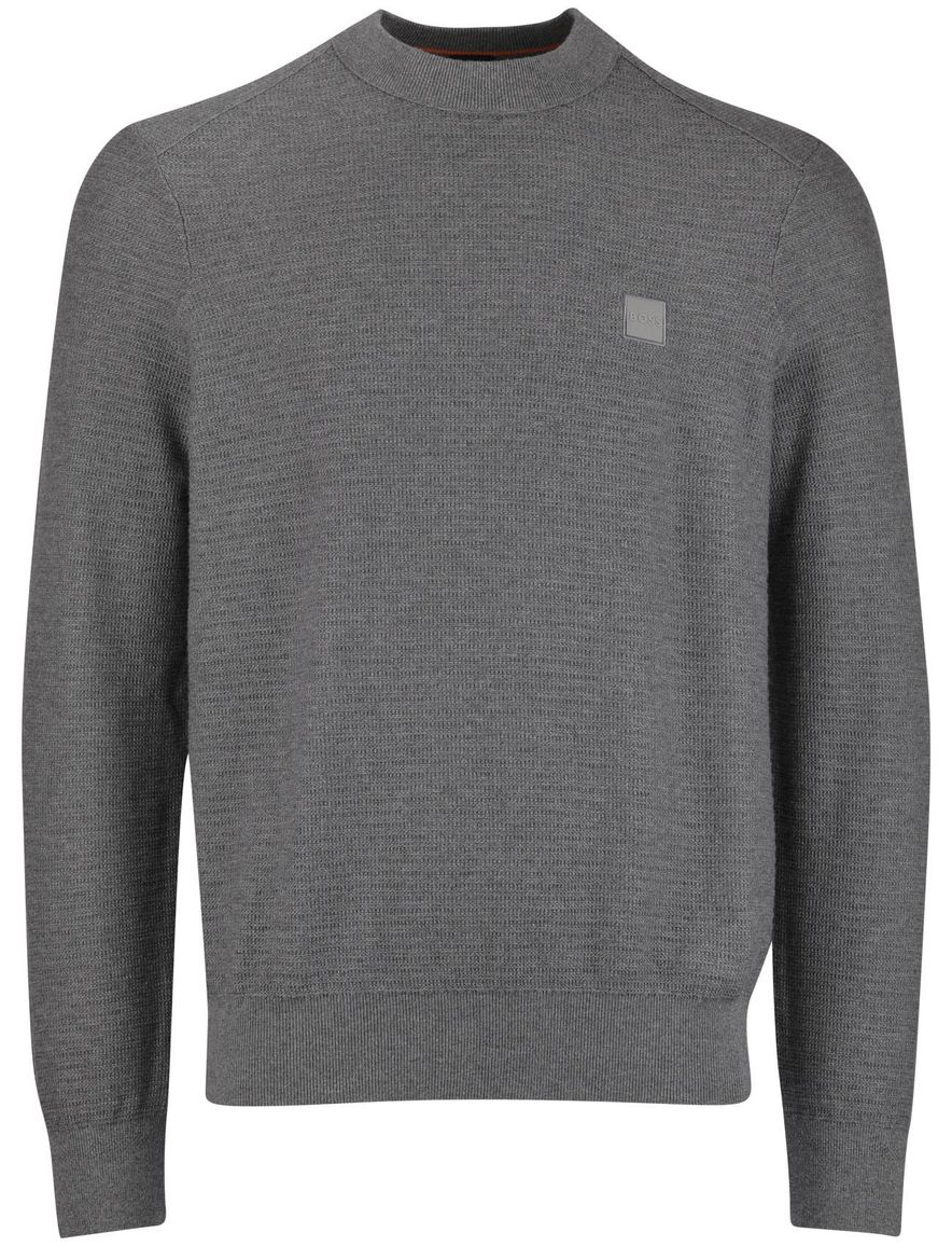 Boss Anion Orange grijs trui ronde hals effen