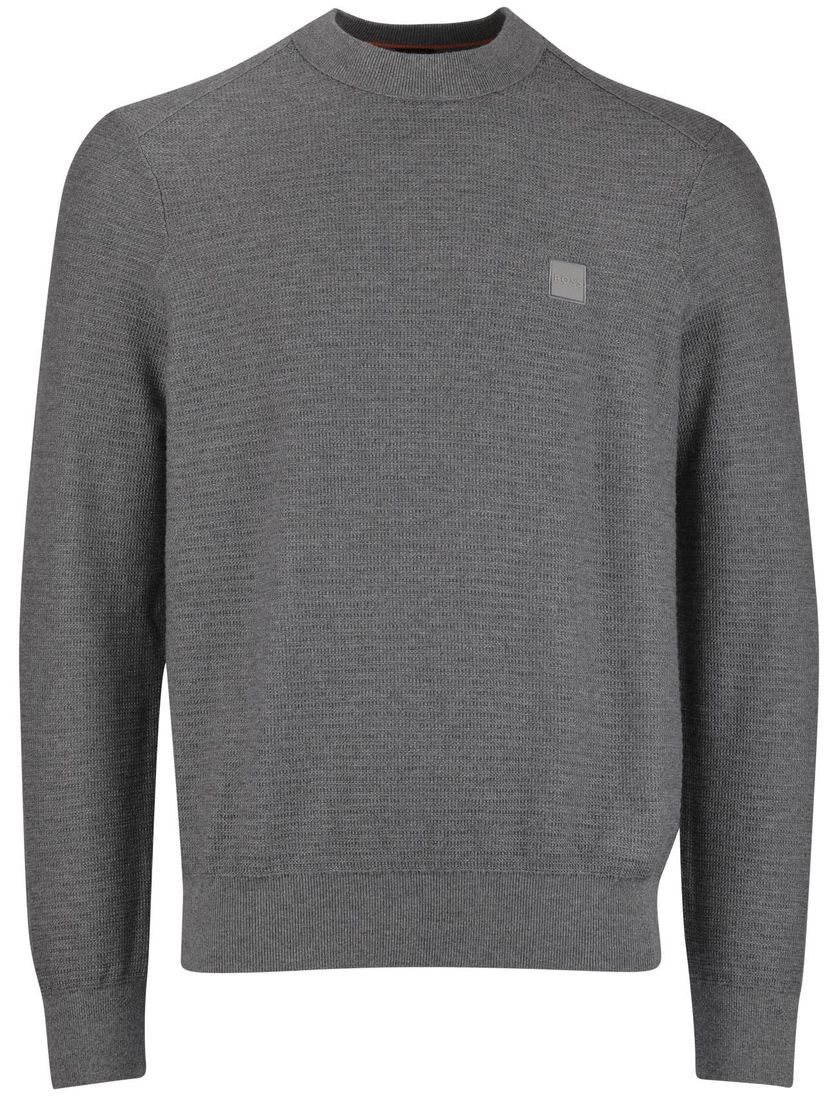 Boss Anion Orange trui grijs effen ronde hals