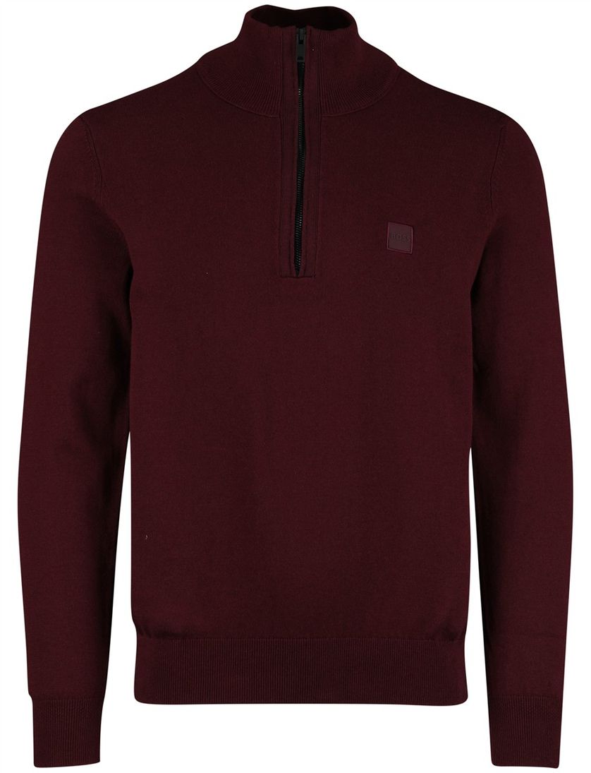 Boss Orange Trui effen bordeaux katoen Half zip