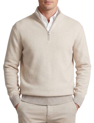 Hugo Boss Half Zip Boss Orange trui creme wolblend zacht