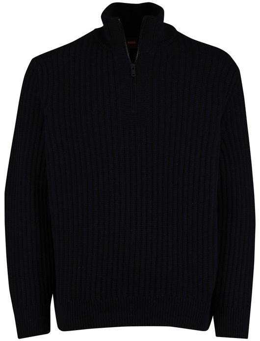 Boss Orange Trui Half Zip Zwart wol effen