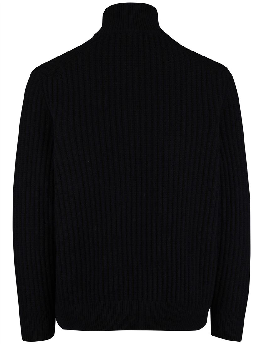 Boss Orange Trui Half Zip Zwart wol grof gebreid