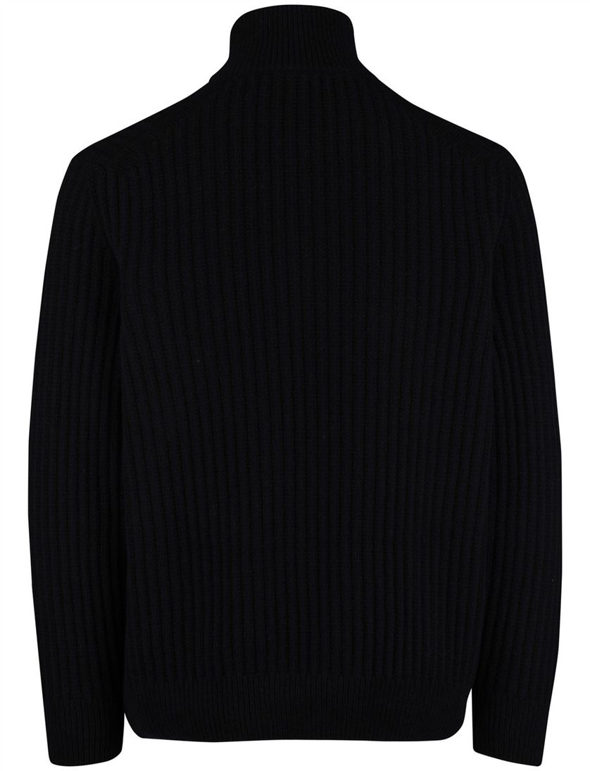 Boss Orange Trui Half Zip Zwart wol grof gebreid