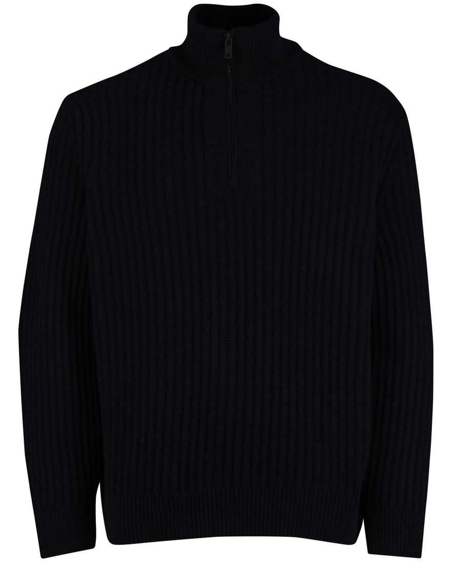 Boss Orange Trui Half Zip Zwart wol effen