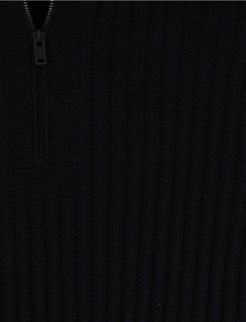 Boss Orange Trui Half Zip Zwart wol grof gebreid