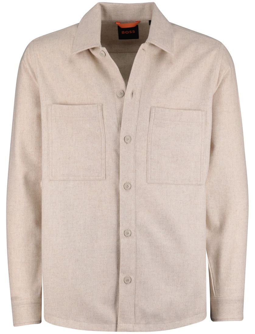 Boss overshirt beige normale fit effen