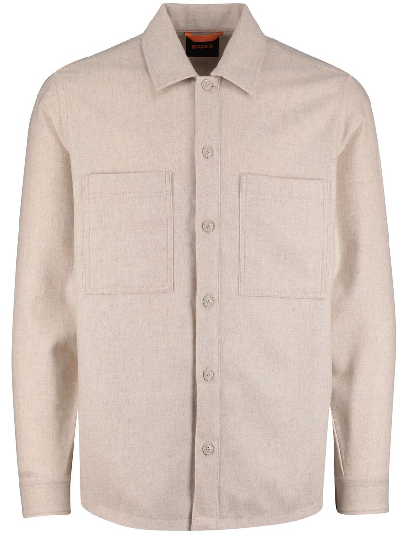 Boss overshirt beige normale fit effen