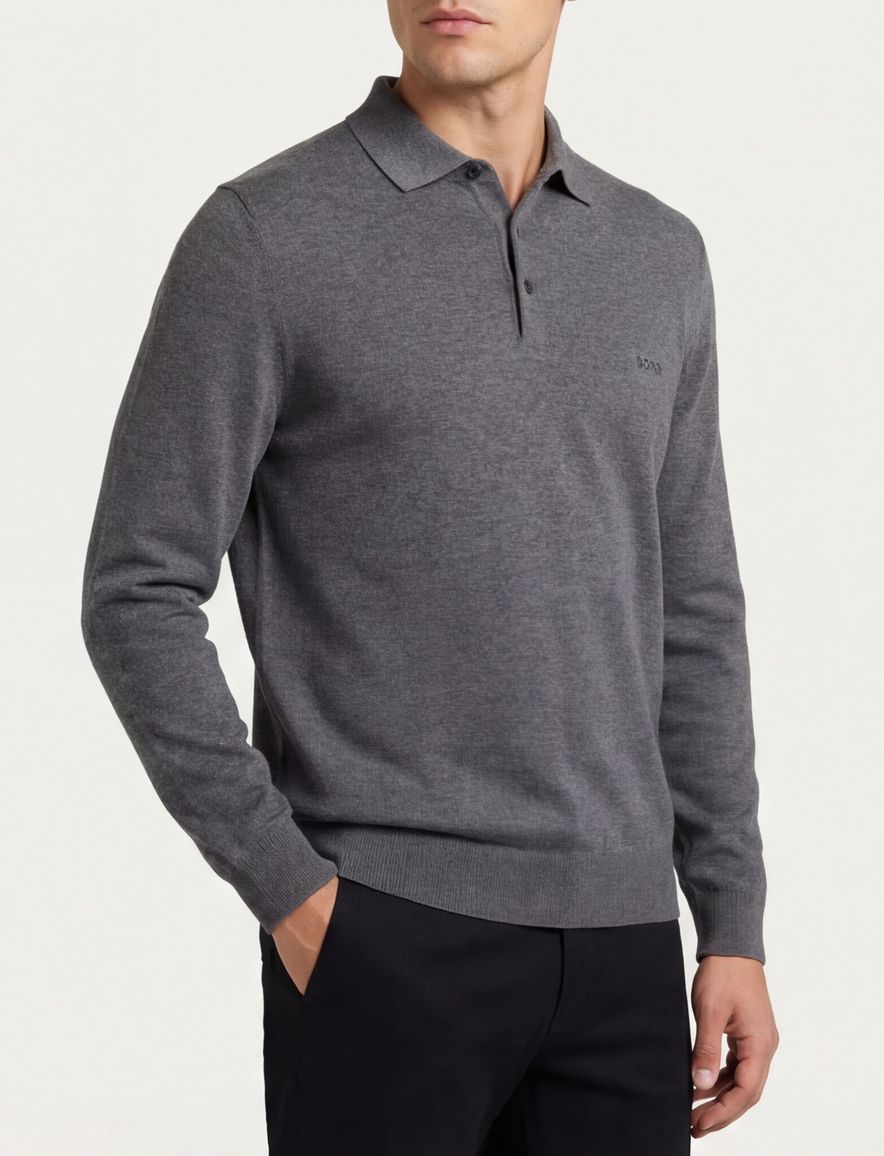 Boss Black Bono-L grijze trui lamswol knopen