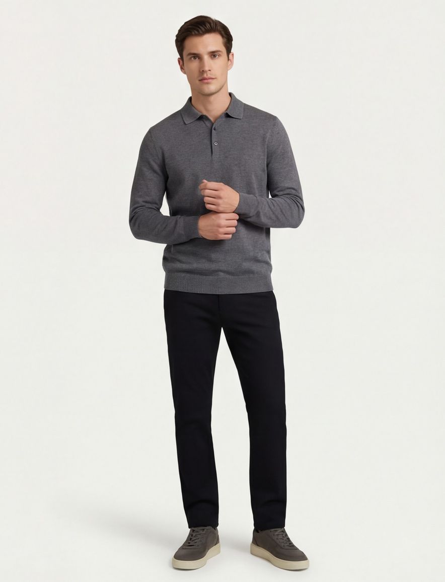 Boss Black Bono-L grijze trui lamswol knopen