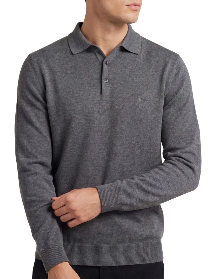 Boss Black Bono-L grijze trui lamswol knopen