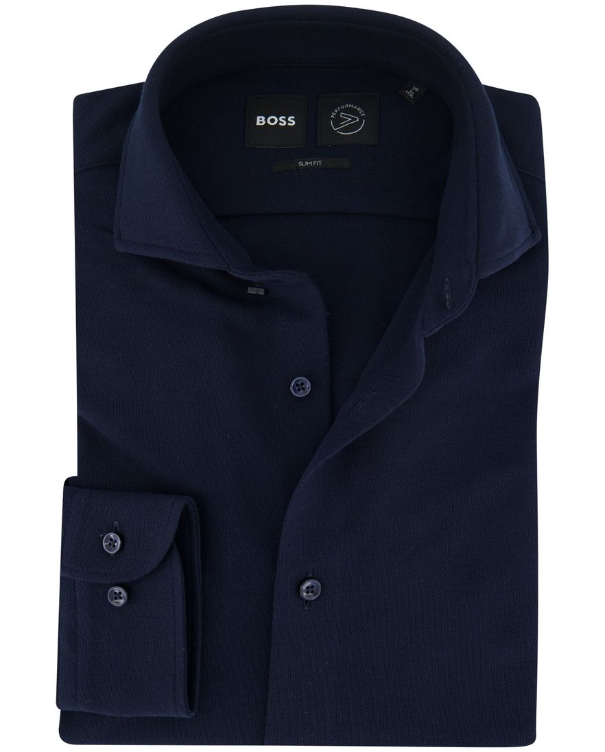 Boss slim fit overhemd navy effen knitted