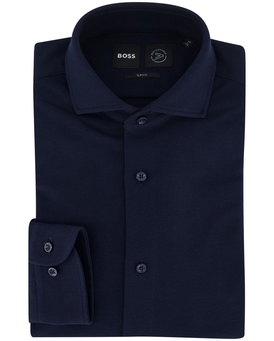 Boss slim fit overhemd navy effen knitted