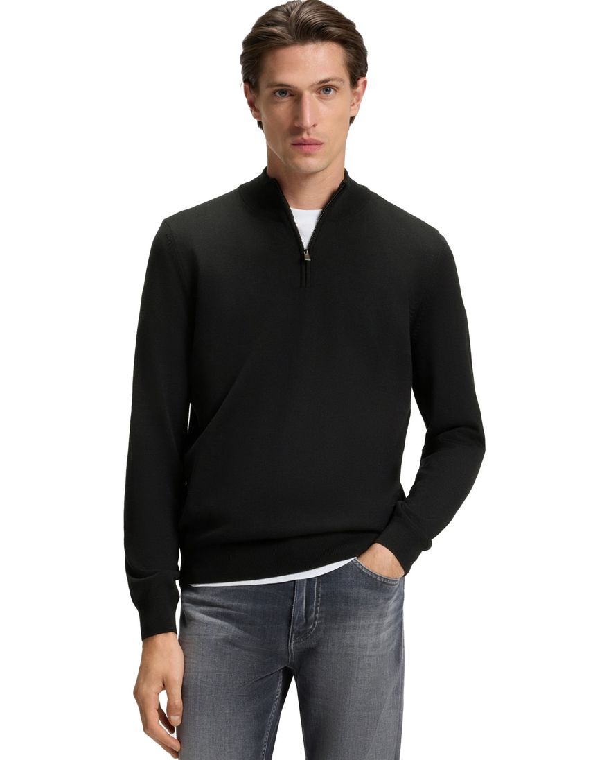 Boss Black half zip trui effen zwart normale fit