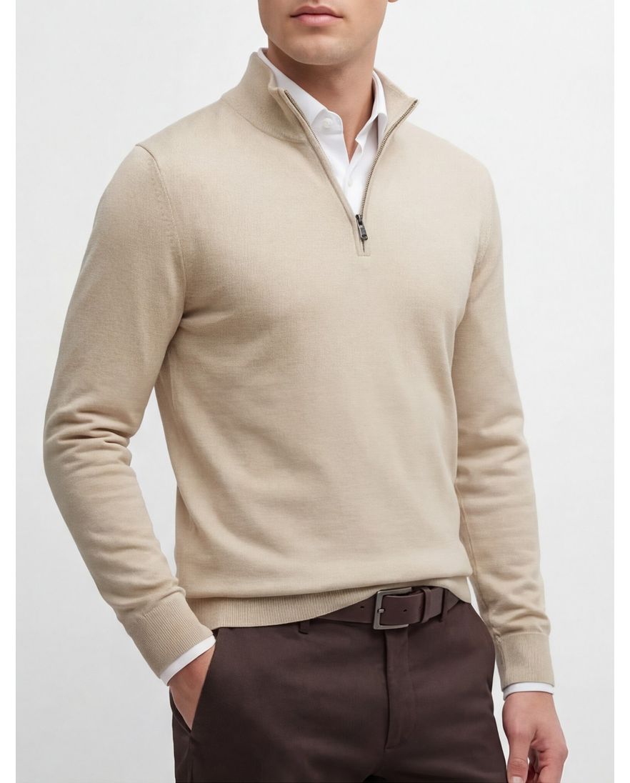 Boss Black Ebenji half zip trui beige