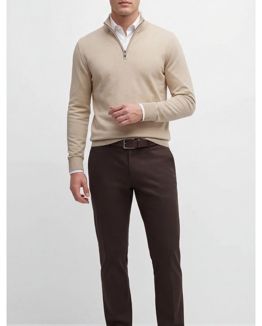 Boss Black Ebenji half zip trui beige