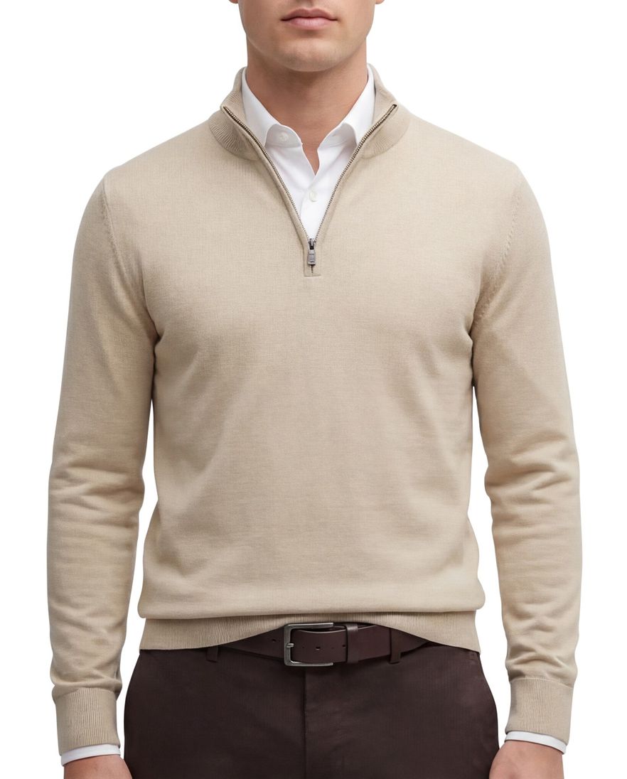 Boss Black Ebenji half zip trui beige