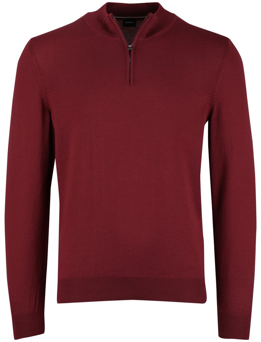 Boss Black Ebenji trui rood half zip effen lamswol