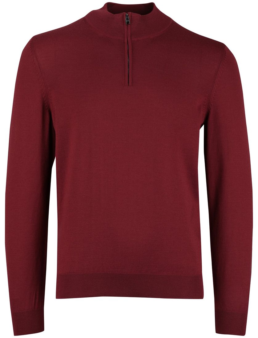 Boss Black Ebenji trui rood half zip effen lamswol